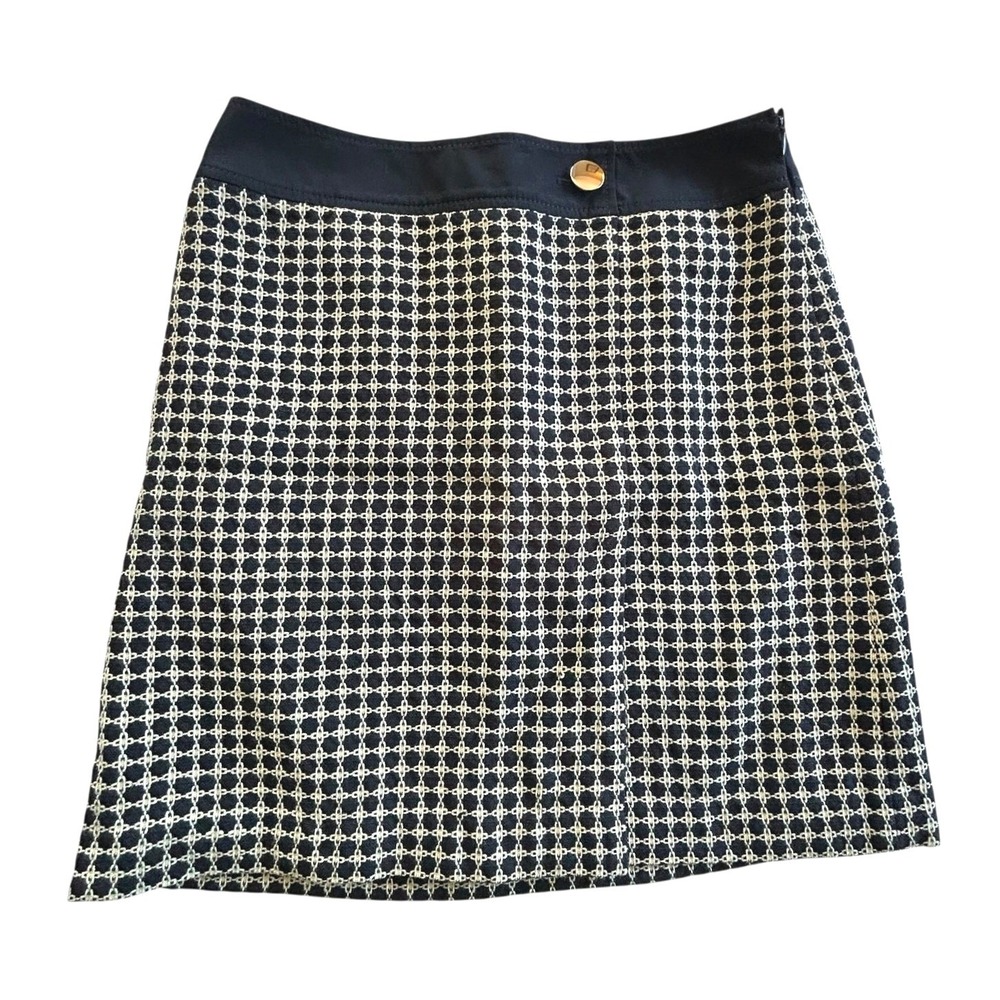 Academia Virgin Wool Geometric Straight Skirt 8 Black Ivory Quiet‎ Luxury Office